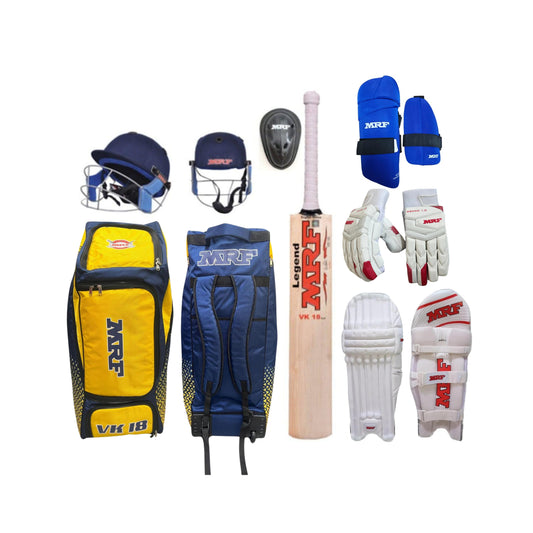 Cricket Kit, MRF VK 18 Senior Yellow Blue Cricket Adult Kit Bag Complete Set with Accessories