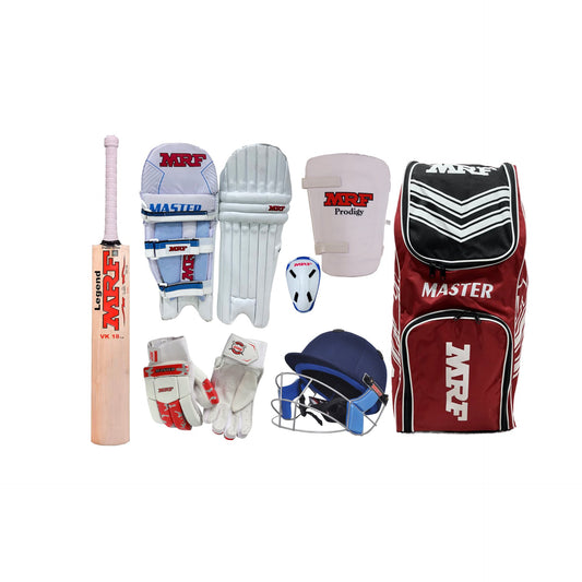 MRF Junior English Willow Legend VK 18 Master Red Cricket Kit Set - Complete Cricket Set for Junior Youth and Boys